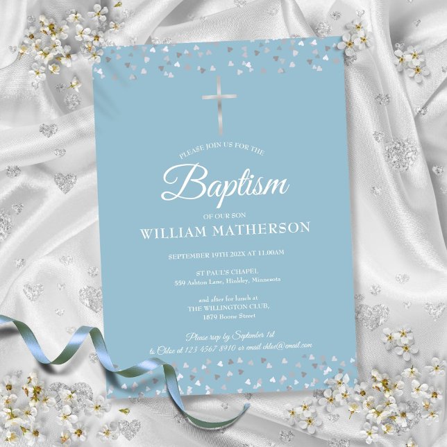 Invitación Confeti de Corazones Bautizo (Hearts Confetti Baptism Christening Invitation)