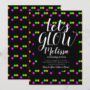Invitación Confeti de Cumpleaños Brillante Neon Brilla en la 