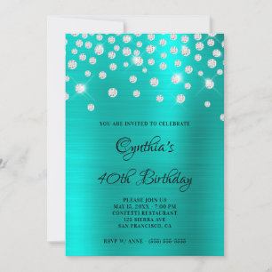 Invitación Confeti de Diamante en Seda de Turquesa con Hologr