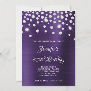 Invitación Confeti de Diamante en Seda de Violeta Oscuro con
