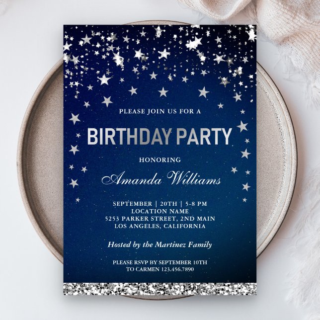 Invitación Confeti de Estrellas Brillantes de Plata Falsa par (Subido por el creador)