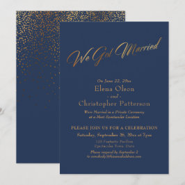 Invitación Confeti de Guión de Simple Navy & Gold Nos Casamos