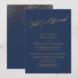 Invitación Confeti de Guión de Simple Navy & Gold Nos Casamos