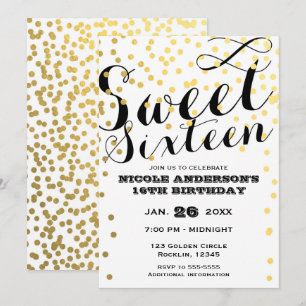 Invitación Confeti de Hoja de Oro y Blanco SWEET 16 DIECISÉIS