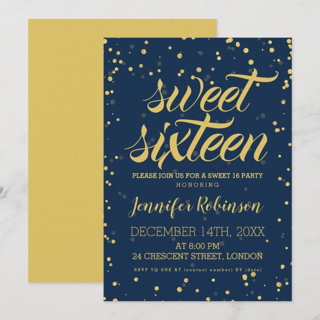 Invitación Confeti de la chispa del purpurina del dulce 16 de (Anverso / Reverso)