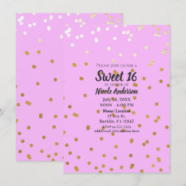 Invitación Confeti de lunares rosados y dorados glamour moder