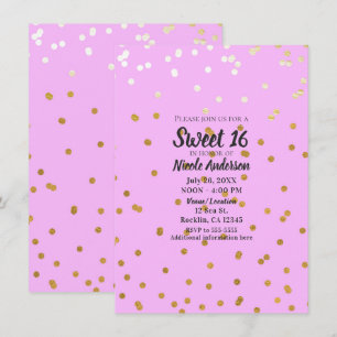 Invitación Confeti de lunares rosados y dorados Glamour Moder