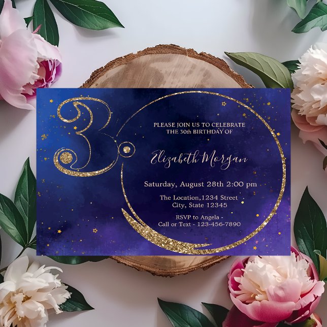Invitación Confeti de Número con Brillo Dorado Chic Cumpleaño (Subido por el creador)