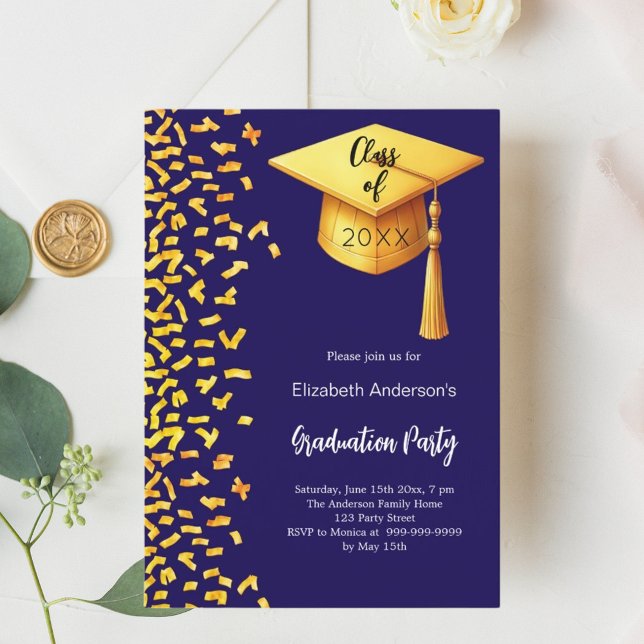 Invitación Confeti de oro azul oscuro (Subido por el creador)