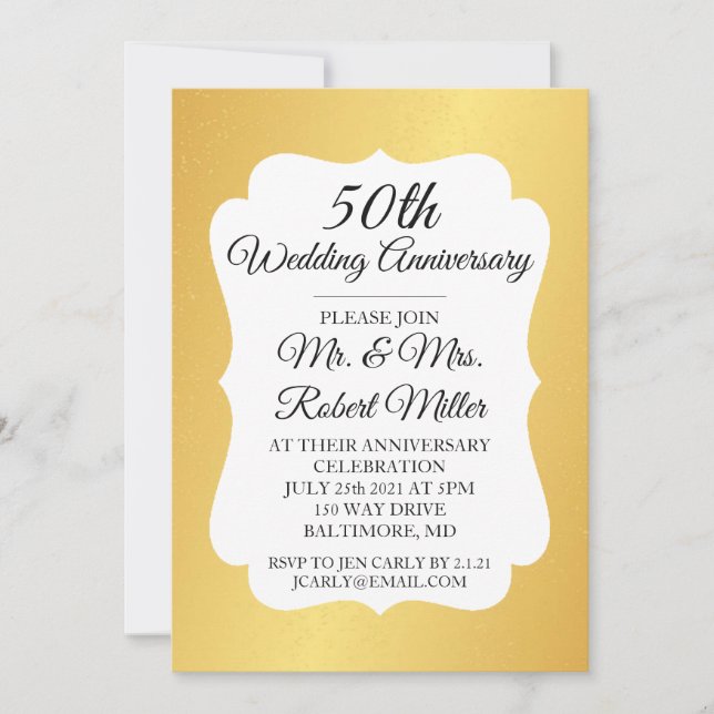 Invitación - Confeti de oro de 50 años de Boda (Anverso)