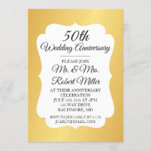 Invitación - Confeti de oro de 50 años de Boda