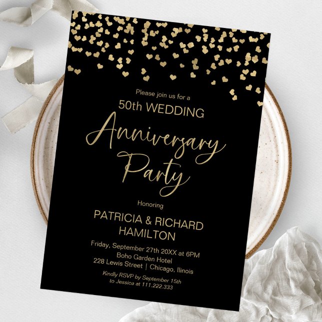 Invitación Confeti de oro negro aniversario de bodas (Subido por el creador)