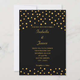 Invitación Confeti de oro negro elegante
