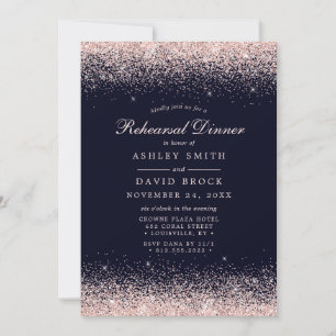 Invitación Confeti de oro rosa azul marino moderno ensayo