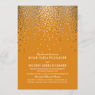Invitación Confeti de plata - boda anaranjada de las luces