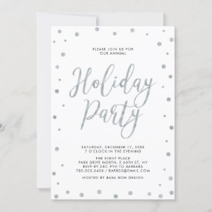Invitación Confeti de Plata   Fiesta Navideña Moderna y Senci