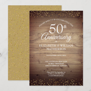 Invitación Confeti de polvo de oro Rustic 50th Anniversary