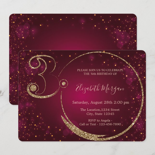 Invitación  Confeti de Purpurina Dorada Cumpleaños 30   (Anverso / Reverso)