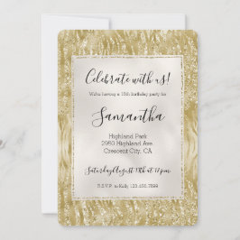 Invitación Confeti de Purpurina Dorada Estampado de Cebra Gla