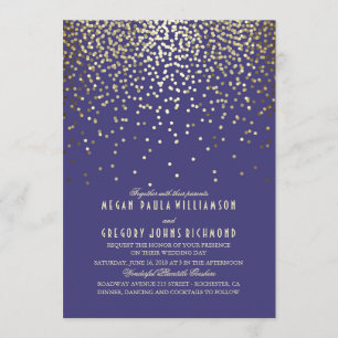 Invitación Confeti del oro - boda estrellada de la marina de