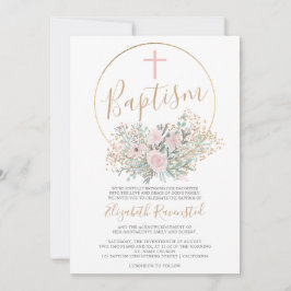 Invitación Confeti dorado baptismo de acuarela verde rosa