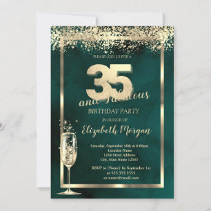 Invitación Confeti Dorado de Copa de Champán Cumpleaños 35 Ve