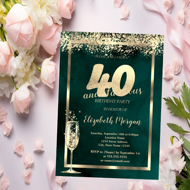 Invitación Confeti Dorado de Copa de Champán Verde Cumpleaños (Subido por el creador)