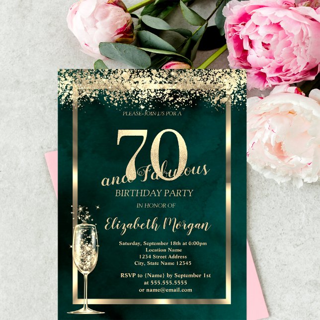 Invitación Confeti Dorado de Copa de Champán Verde Cumpleaños (Subido por el creador)