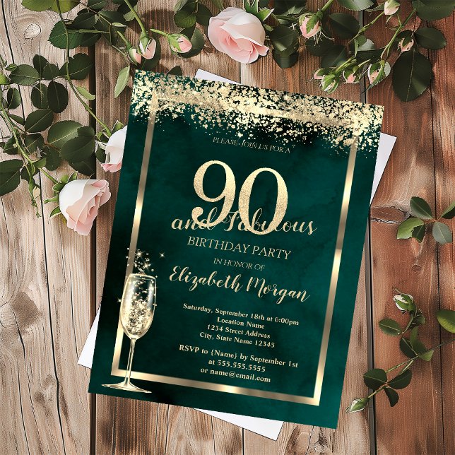 Invitación Confeti Dorado de Copa de Champán Verde Cumpleaños (Subido por el creador)