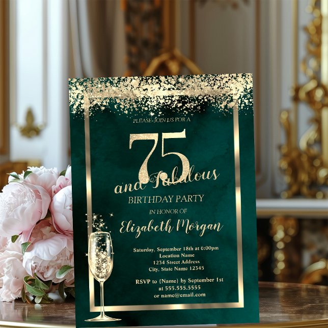 Invitación Confeti Dorado de Copa de Champán Verde Cumpleaños (Subido por el creador)