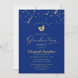 Invitación Confeti Dorado para la Fiesta de Graduación de Far