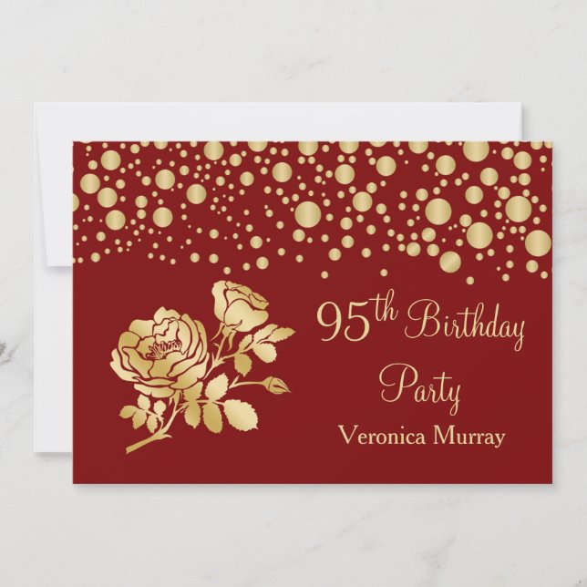 Invitación Confeti dorado, rosa en cumpleaños número 95 rojo (Anverso)
