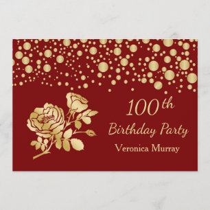 Invitación Confeti dorado, rosa en el centenario rojo
