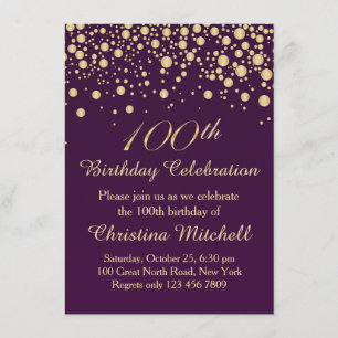 Invitación Confeti dorado sobre la fiesta de cumpleaños 100 d