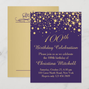 Invitación Confeti dorado sobre la fiesta de cumpleaños 100 d