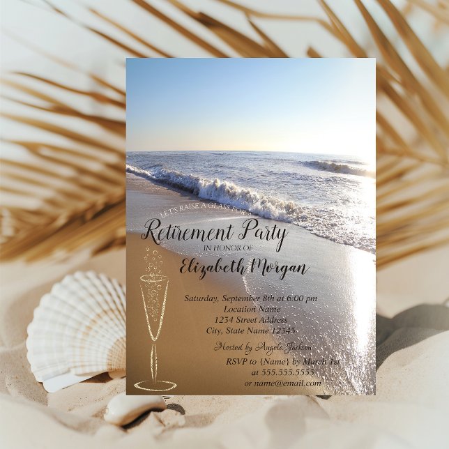Invitación Confeti Dorado Vidrio Playa Tropical Jubilación (Subido por el creador)