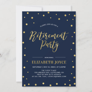 Invitación Confeti dorado y azul marino Fiesta de jubilació