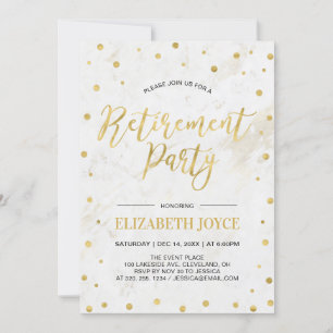 Invitación Confeti dorado y mármol   Fiesta de jubilación mod