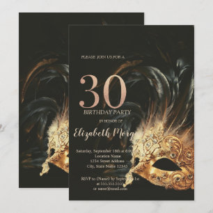 Invitación Confeti Elegante Máscara Negra 30