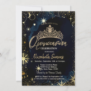 Invitación Confeti Estrellas Celestiales Quinceañera Azul Mar