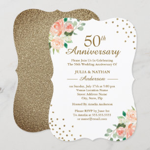 Invitación Confeti Floral de Melocotón 50 Aniversario de Boda