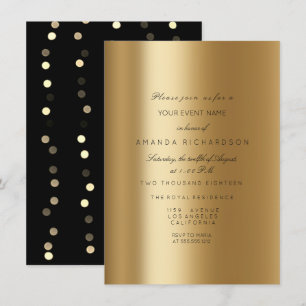 Invitación Confeti Formal Sepia Negro Oro Metálico Brillante