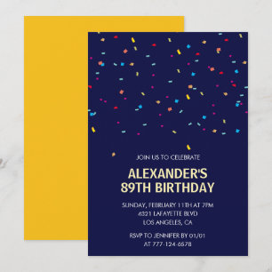 Invitación Confeti Moderno Azul Marino Hombres 89 cumpleaños