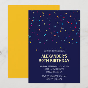 Invitación Confeti Moderno Azul Marino Hombres Cumpleaños 59