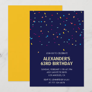 Invitación Confeti Moderno Azul Marino Hombres Cumpleaños 63