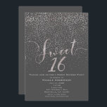 Invitación Confeti moderno del gris de plata dieciséis del<br><div class="desc">DULCE 16 dieciséis invitaciones modernas del confeti del gris de plata.</div>