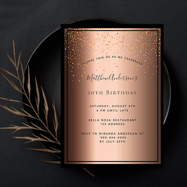 Invitación Confeti negro marrón de bronce de la fiesta de los (Subido por el creador)