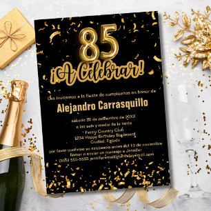 Invitación Confeti Negro y Dorado de Lujo Español Cumpleaños 