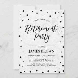Invitación Confeti negro y mármol   Fiesta de jubilación mode