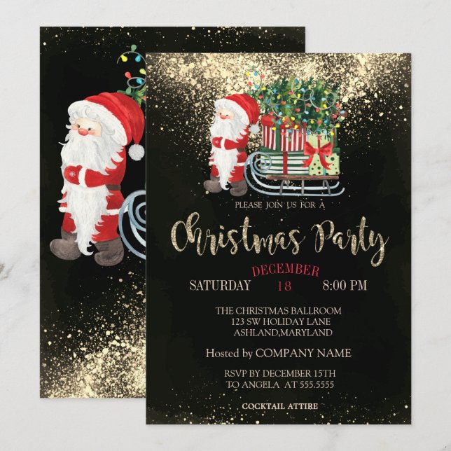 Invitación Confeti,Papa Noel,Trineo Compañía de Navidad  (Anverso / Reverso)